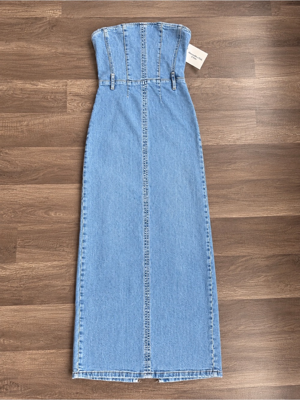 Pull&Bear Strapless Light Blue Denim Maxi Dress